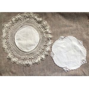 2 Antique Handmade Lace Dresser Linens